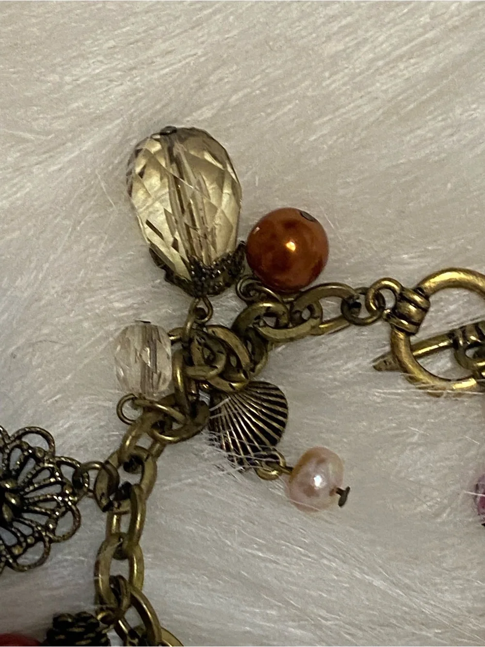 Victorian Revival Brass Functioning Heart Locket Floral Filigree Charm Bracelet